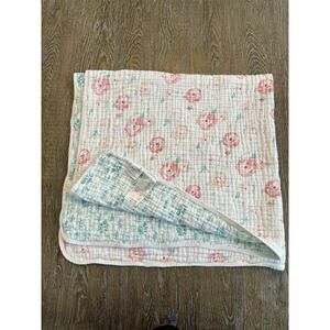 Aden & Anais Pink White Teal Floral Reversible Muslin Cotton 4 Ply Dream Blanket